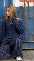 T-shirt i navy langærmet